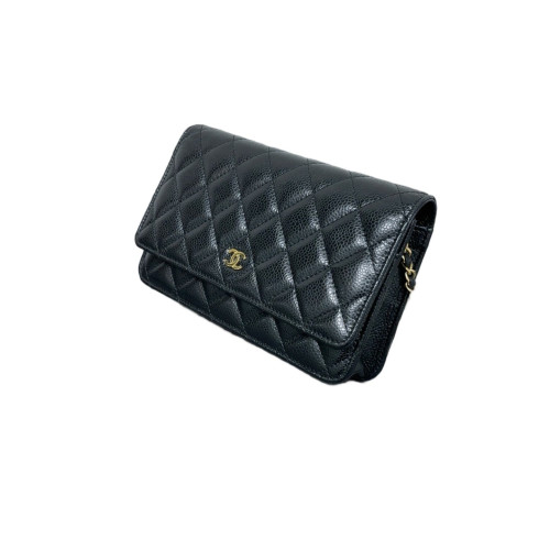 Chanel Quilted Wallet On Chain Grained Calfskin Black Chanel Quilted Wallet On Chain Grained Calfskin Black