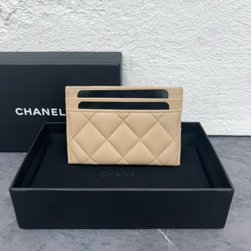 Chanel Quilted Crystal Card Holder Heritage Grained Calfskin Beige