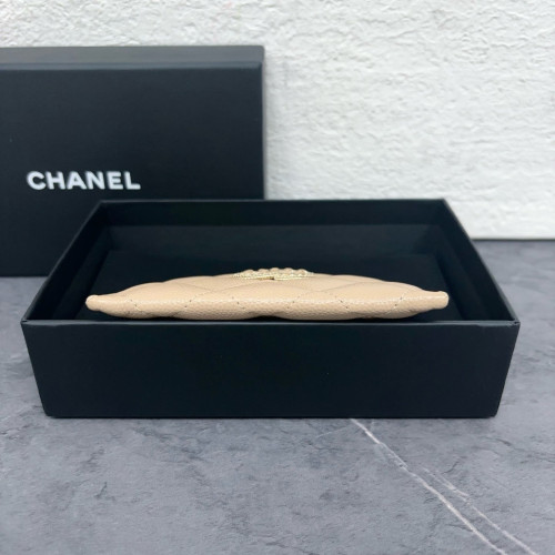 Chanel Quilted Crystal Card Holder Heritage Grained Calfskin Beige