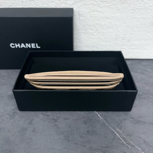 Chanel Quilted Crystal Card Holder Heritage Grained Calfskin Beige