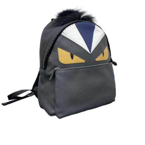 Fendi Monster Eyes Medium Backpack Grained Calfskin Calfskin Crocodile Embossed Dark Grey Yellow White