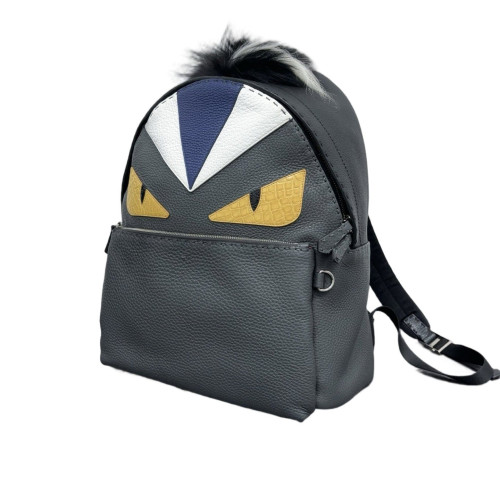Fendi Monster Eyes Medium Backpack Grained Calfskin Calfskin Crocodile Embossed Dark Grey Yellow White