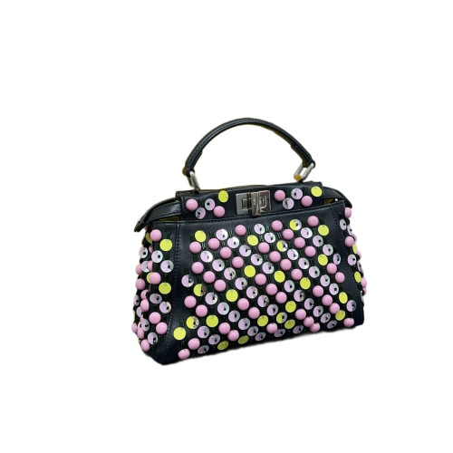 Fendi Peekaboo Mini Lambskin Sequin Resin Black Pink Yellow