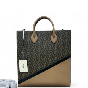 Fendi Tote Bag Zucca Calfskin Brown Black Khaki