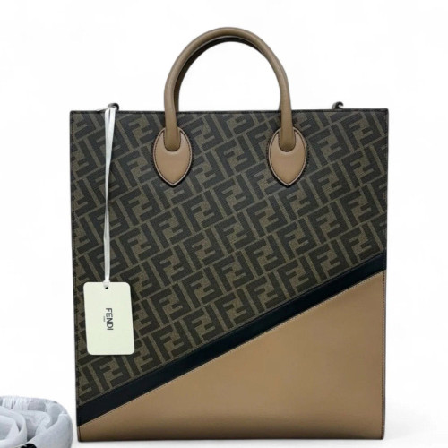 Fendi Tote Bag Zucca Calfskin Brown Black Khaki