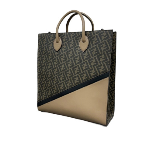 Fendi Tote Bag Zucca Calfskin Brown Black Khaki
