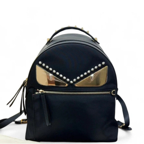 Fendi Studded Monster Eyes Medium Backpack Nylon Calfskin Black