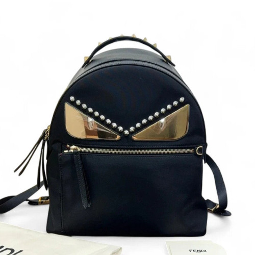 Fendi Studded Monster Eyes Medium Backpack Nylon Calfskin Black