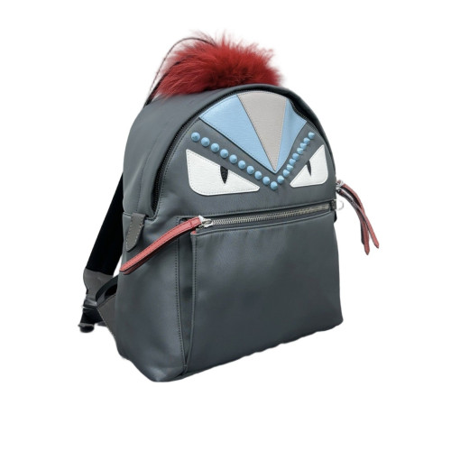 Fendi Studded Monster Eyes Medium Backpack Nylon Calfskin Grey White Blue