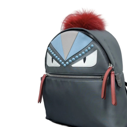 Fendi Studded Monster Eyes Medium Backpack Nylon Calfskin Grey White Blue