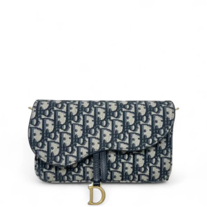 Dior Medium Saddle Chain Pouch Oblique Blue