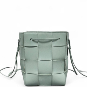 Bottega Veneta Small Cassette Bucket Calfskin Maxi Intrecciato Light Green