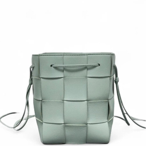 Bottega Veneta Small Cassette Bucket Calfskin Maxi Intrecciato Light Green