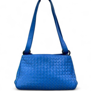 Bottega Veneta Shoulder Bag Calfskin Intrecciato Royal Blue