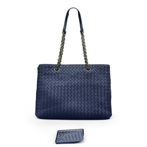 Bottega Veneta Tote Bag Calfskin Intrecciato Navy Blue
