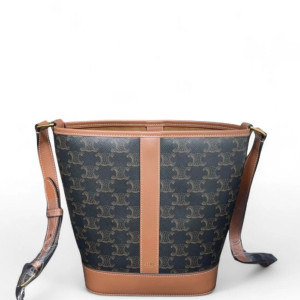 Celine Triomphe Triomphe Bucket Bag Small Triomphe Black Brown Celine Triomphe Triomphe Bucket Bag Small Triomphe Black Brown
