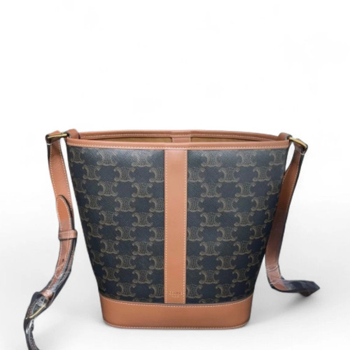 Celine Triomphe Triomphe Bucket Bag Small Triomphe Black Brown