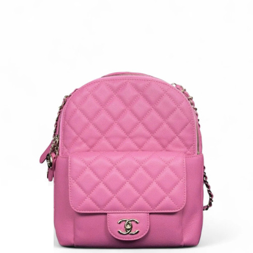 Chanel Quilted Small CC Day Backpack Grained Calfskin Pink