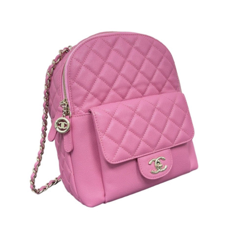 Chanel Quilted Small CC Day Backpack Grained Calfskin Pink
