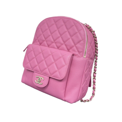 Chanel Quilted Small CC Day Backpack Grained Calfskin Pink