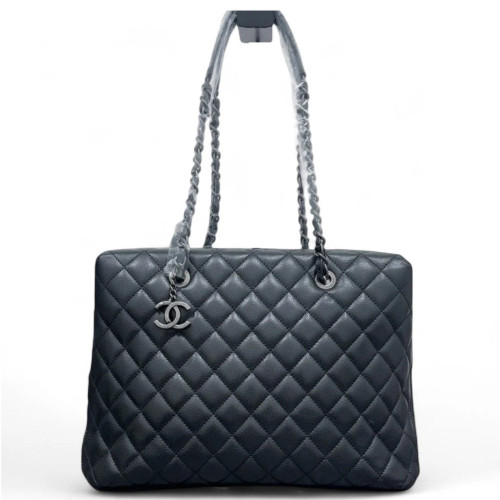 Chanel Quilted Tote Bag Grained Calfskin Black Chanel Quilted Tote Bag Grained Calfskin Black