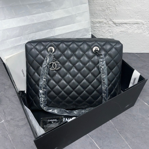 Chanel Quilted Tote Bag Grained Calfskin Black Chanel Quilted Tote Bag Grained Calfskin Black
