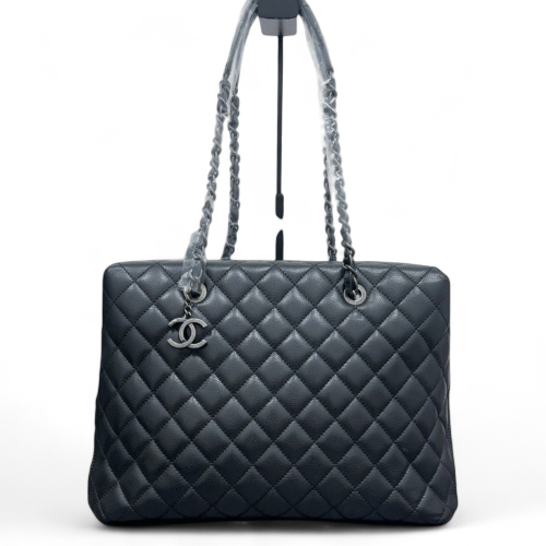 Chanel Quilted Tote Bag Grained Calfskin Black Chanel Quilted Tote Bag Grained Calfskin Black