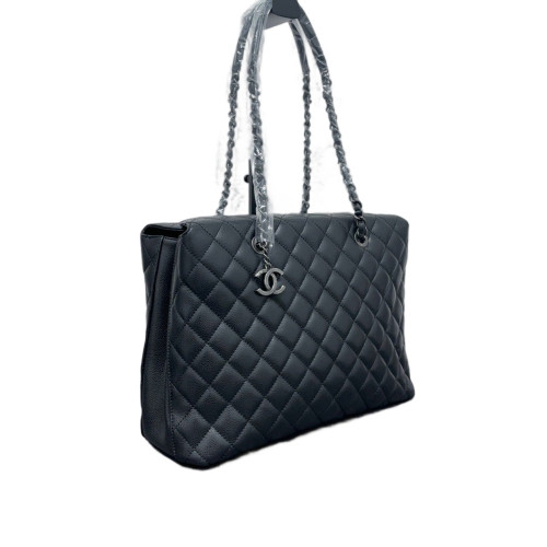 Chanel Quilted Tote Bag Grained Calfskin Black Chanel Quilted Tote Bag Grained Calfskin Black