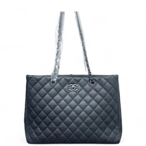 Chanel Quilted Tote Bag Grained Calfskin Grey