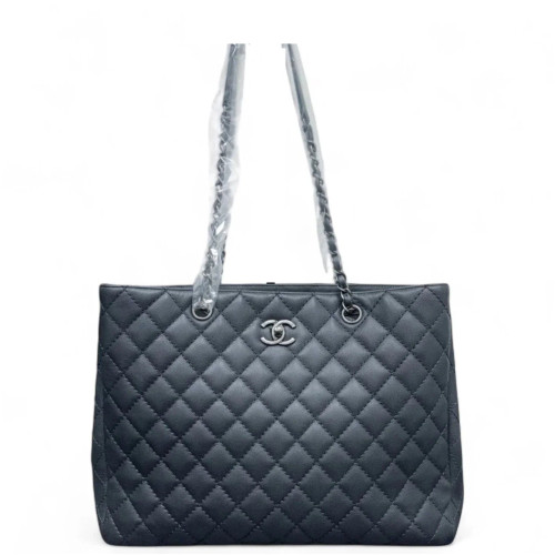 Chanel Quilted Tote Bag Grained Calfskin Grey Chanel Quilted Tote Bag Grained Calfskin Grey