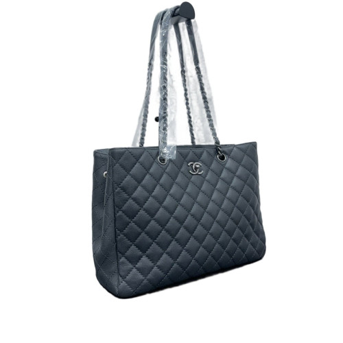 Chanel Quilted Tote Bag Grained Calfskin Grey