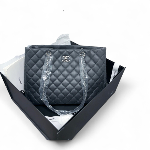 Chanel Quilted Tote Bag Grained Calfskin Grey Chanel Quilted Tote Bag Grained Calfskin Grey