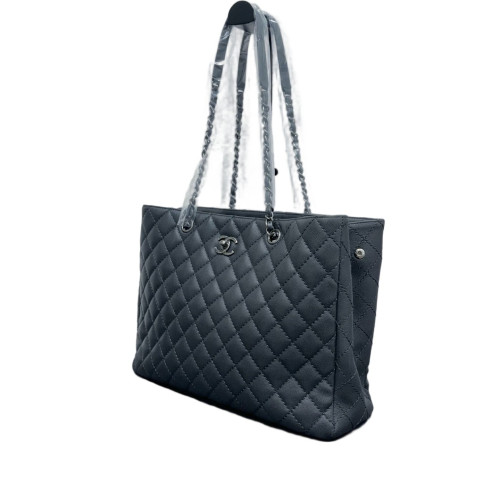Chanel Quilted Tote Bag Grained Calfskin Grey