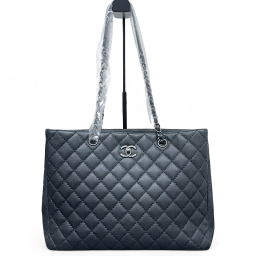 Chanel Quilted Tote Bag Grained Calfskin Grey Chanel Quilted Tote Bag Grained Calfskin Grey