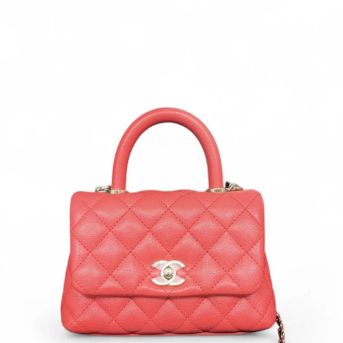 Chanel Quilted Mini Coco Handle Grained Calfskin Fuchsia