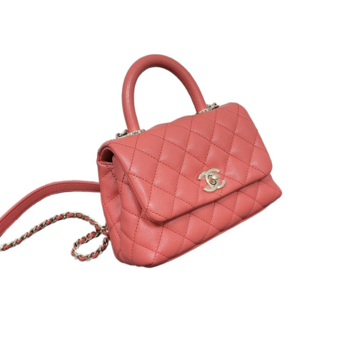 Chanel Quilted Mini Coco Handle Grained Calfskin Fuchsia