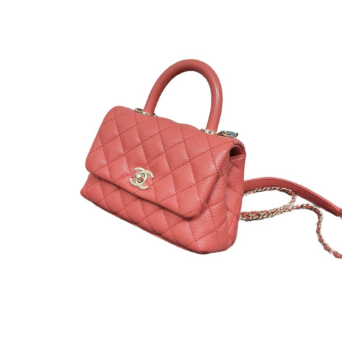 Chanel Quilted Mini Coco Handle Grained Calfskin Fuchsia