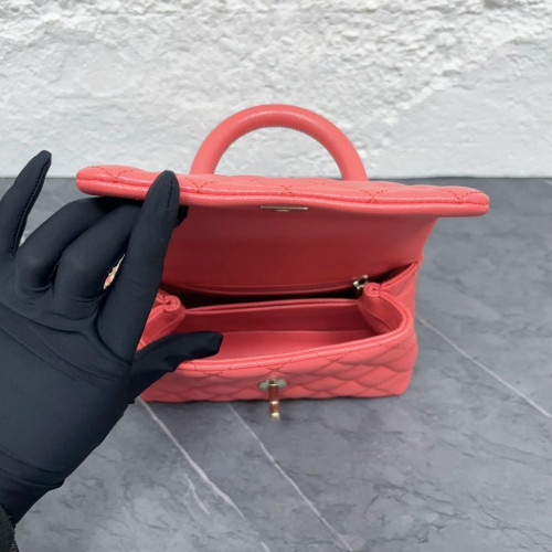 Chanel Quilted Mini Coco Handle Grained Calfskin Fuchsia