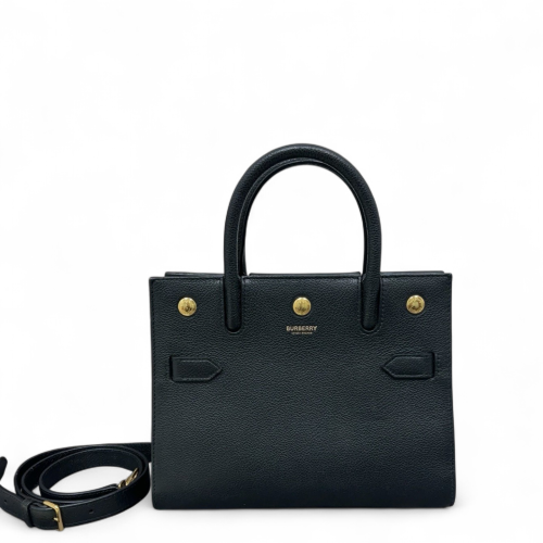 Burberry Mini Two Handle Title Tote Grained Calfskin Black