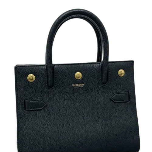 Burberry Mini Two Handle Title Tote Grained Calfskin Black