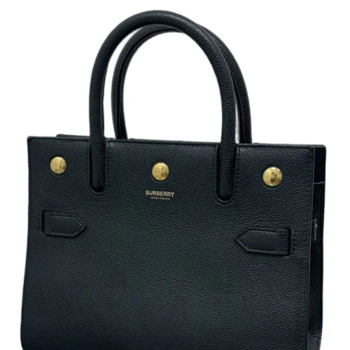 Burberry Mini Two Handle Title Tote Grained Calfskin Black