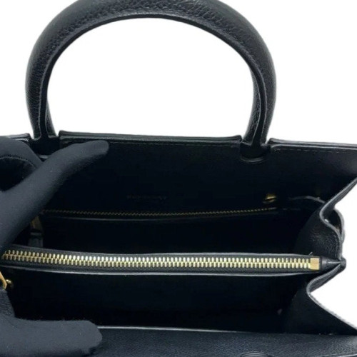 Burberry Mini Two Handle Title Tote Grained Calfskin Black