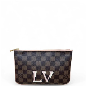 Louis Vuitton Double Zip Pochette Damier Ebene Brown Pink