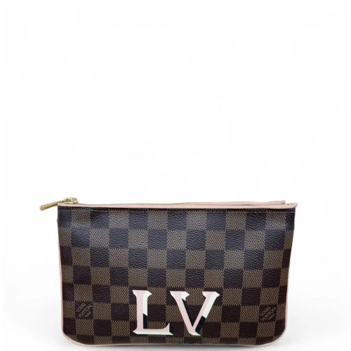Louis Vuitton Double Zip Pochette Damier Ebene Brown Pink