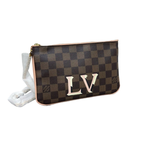Louis Vuitton Double Zip Pochette Damier Ebene Brown Pink
