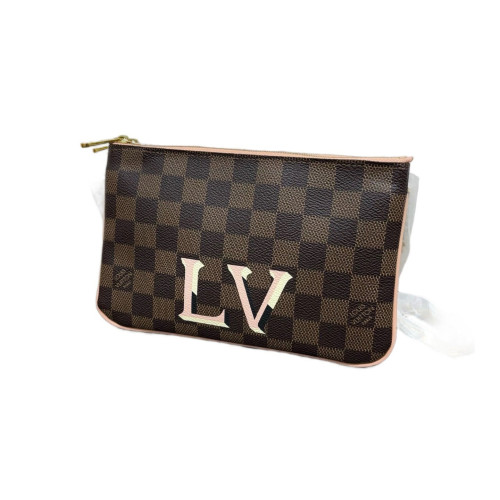 Louis Vuitton Double Zip Pochette Damier Ebene Brown Pink