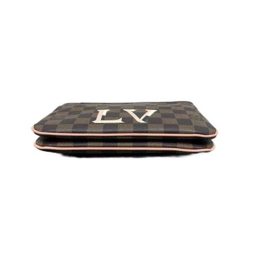 Louis Vuitton Double Zip Pochette Damier Ebene Brown Pink