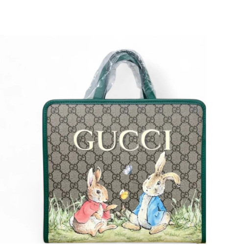 Gucci Children's Printed Tote Bag GG Supreme Monogram Green Beige Brown Gucci Children's Printed Tote Bag GG Supreme Monogram Green Beige Brown