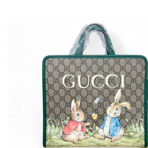 Gucci Children's Printed Tote Bag GG Supreme Monogram Green Beige Brown Gucci Children's Printed Tote Bag GG Supreme Monogram Green Beige Brown