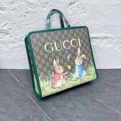 Gucci Children's Printed Tote Bag GG Supreme Monogram Green Beige Brown Gucci Children's Printed Tote Bag GG Supreme Monogram Green Beige Brown